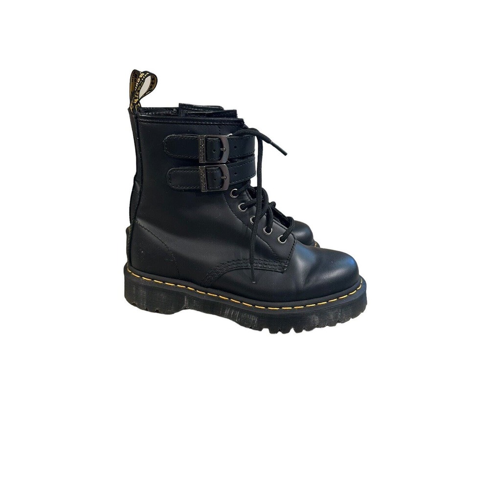 Dr. Martens 1460 ALT Black Leather Lace Up/Zip Buckle Ankle Boots Men 6 Womens 7 - Picture 4 of 7